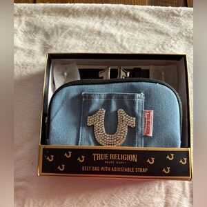 TRUE RELIGION BELT BAG W ADJUSTABLE STRAP DENIM BLING BLACK BELT